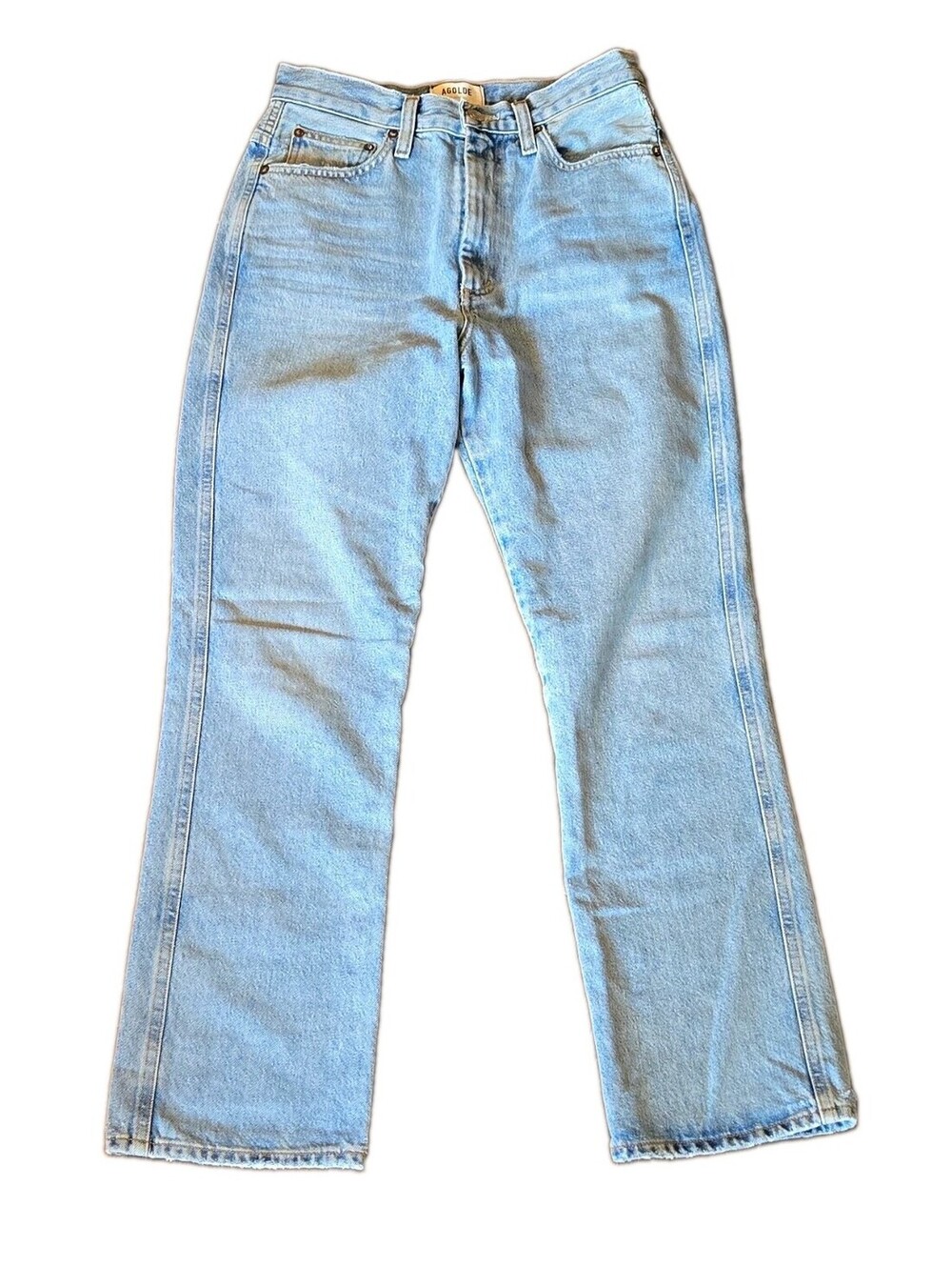 AGOLDE 90s Pinch Waist High Rise kick Jeans Light Wash riptide 26 organic